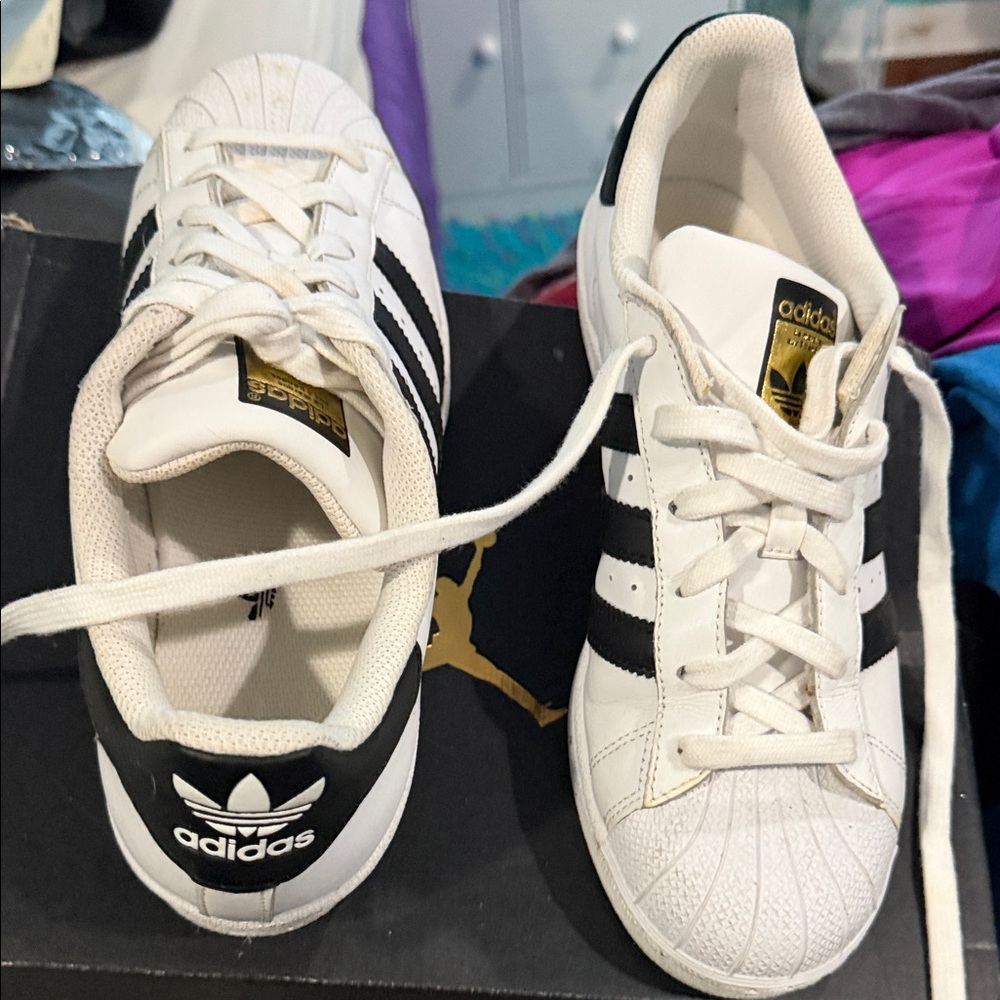 Adidas Superstar White and Black Shoes